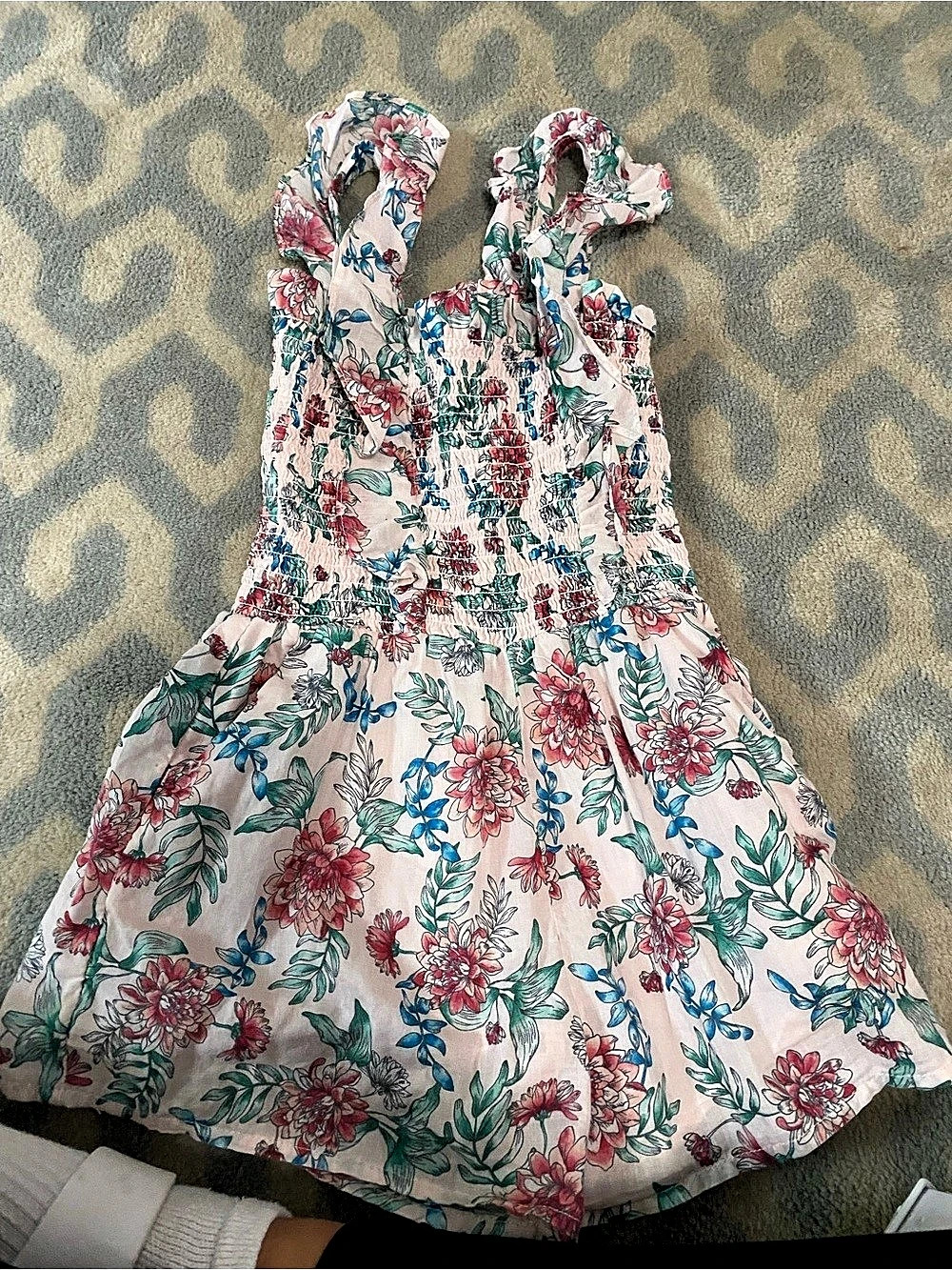 Janie and Jack Floral Ruffle Romper Girls Floral Dress Pink & Green